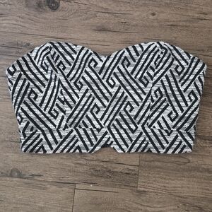 Lush Black and White Strapless Crop Top